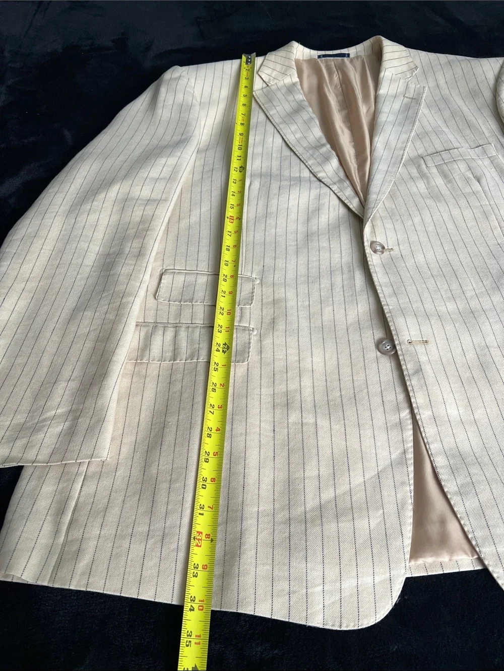 Wool & Linen Beige Woven Italian Fabric, Pinstripe Sport Coat